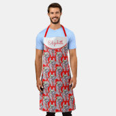 カスタムコアラファミリーレッドクリスマス エプロン (着用した状態)