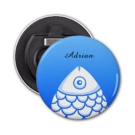 カスタムコイシンプルカープフィッシュブルーホワイト抽象芸術 栓抜き