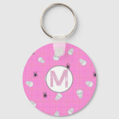 カスタムコケットピンクプレイドハロウィーンスカル キーホルダー (裏面)