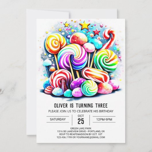 カスタムコットンキャンディ誕生日 招待状 (正面)