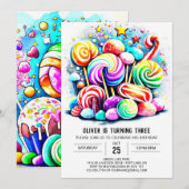 カスタムコットンキャンディ誕生日 招待状 (正面/裏面)