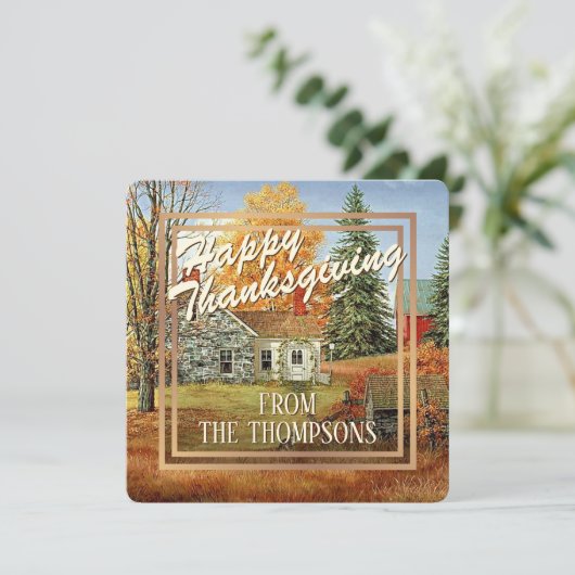 カスタムコテージファーム水の色ハッピーサンクスギビング シーズンカード (スタンド正面)