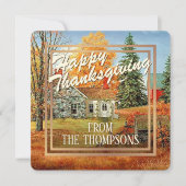 カスタムコテージファーム水の色ハッピーサンクスギビング シーズンカード (正面)