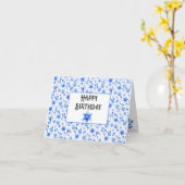 カスタムコバルトブルートロピカルランハッピーバースデー カード (黄色い花)