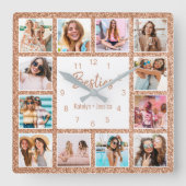 カスタムコラージュのバラ金ゴールドグリッター スクエア壁時計 (正面)