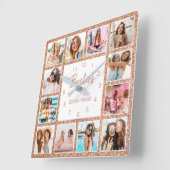 カスタムコラージュのバラ金ゴールドグリッター スクエア壁時計 (傾斜)