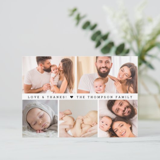 カスタムコラージュのラヴと感謝してい赤ちゃんシャワー サンキューカード (スタンド正面)