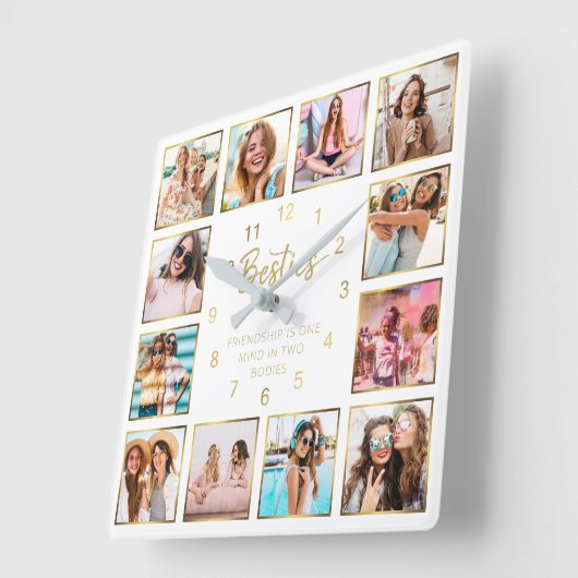 カスタムコラージュの引用文金ゴールド白 スクエア壁時計 (傾斜)