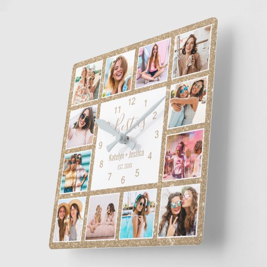 カスタムコラージュの金ゴールドグリッター スクエア壁時計 (傾斜)