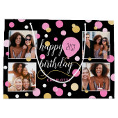 カスタムコラージュ誕生日ピンク ラージペーパーバッグ (裏面)