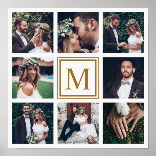 カスタムコラージュ8結婚の写真金ゴールドモノグラム ポスター (正面)