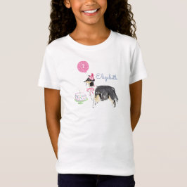 カスタムコリー子犬の誕生日ケーキ / 名前と番号 Tシャツ