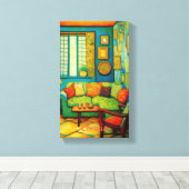 カスタムコージーリビングルーム絵画シーン キャンバスプリント (インサイチュ (ウッドフロア))