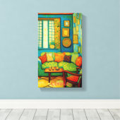 カスタムコージーリビングルーム絵画シーン キャンバスプリント (インサイチュ (ウッドフロア))