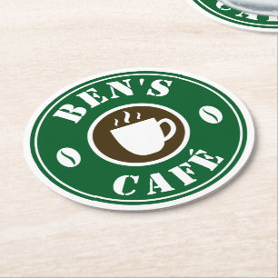カスタムコーヒーカップと豆のロゴのドリンクコースター ラウンドペーパーコースター