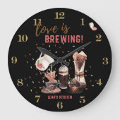 ☕カスタムコーヒーコフェコーレクロックコーヒーミームバリスタ ラージ壁時計 (正面)