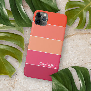 カスタムコーラルピーチオレンジマゼンタレッドピンクストライプ iPhone 11 PRO MAXケース