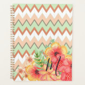 カスタムコーラルレッドオレンジピンクフローラシボロンジグザグザ プランナー手帳 (正面)