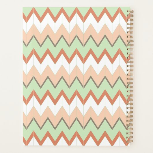 カスタムコーラルレッドオレンジピンクフローラシボロンジグザグザ プランナー手帳 (裏面)