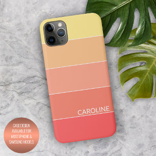 カスタムコーラルレッドピーチオレンジイエローストライプアート iPhone 15 PLUSケース
