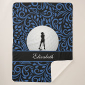 カスタムゴルファーのゴルフシルエットブラックブルーパターン シェルパブランケット (正面)