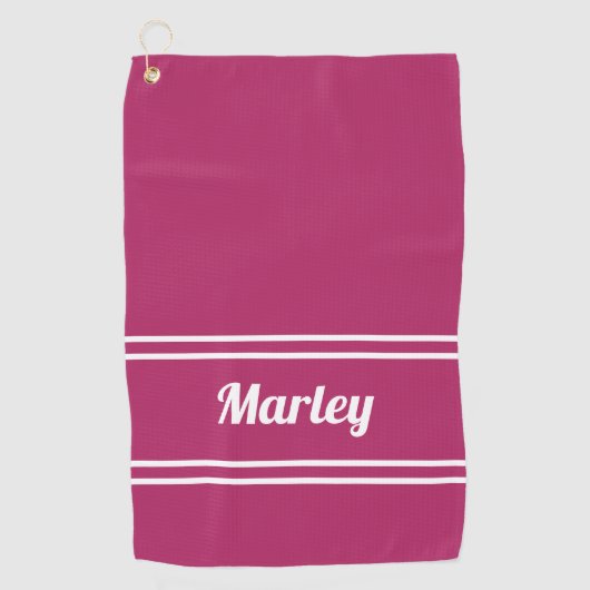 カスタムゴルファークラシックスポーツ名モノグラムピンク ゴルフタオル (正面)