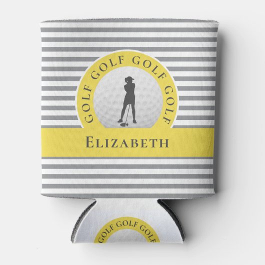 カスタムゴルファー名グモノグラムのレーイエロースポーツ 缶クーラー (正面)