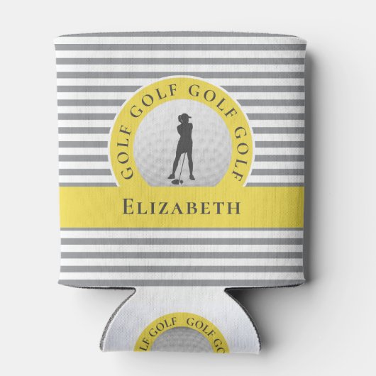 カスタムゴルファー名グモノグラムのレーイエロースポーツ 缶クーラー (裏面)