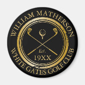 カスタムゴルフクラブネームレトロスタンプブラックと金ゴールド マグネット (正面)