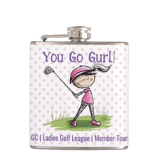 カスタムゴルフクラブレディースリーグビニールフラ包まれたスコ フラスク (正面)