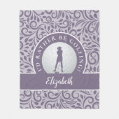 カスタムゴルフシルエッモダントパターンパープルシック フリースブランケット (正面)