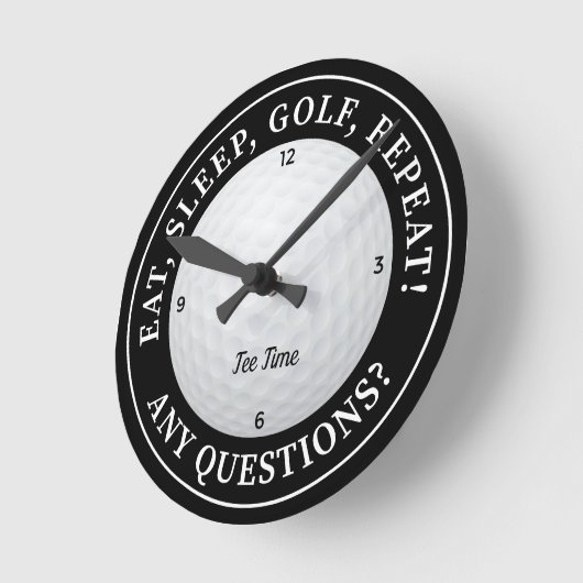 カスタムゴルフボールスポーツゴルファーのデコールブラック&ホワイト ラウンド壁時計 (傾斜)