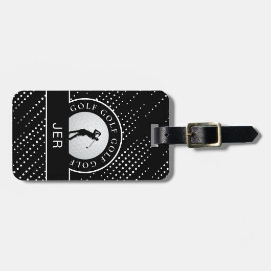 カスタムゴルフ男性ゴルファー黒白 ラゲッジタグ (正面横)