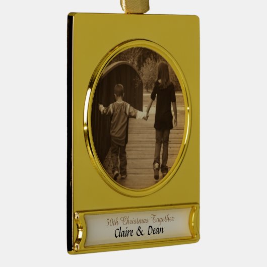 カスタムゴールデンアニバーサリーフォトオーナメント  ゴールドプレートバナーオーナメント (右)