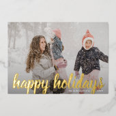 カスタムゴールデンスクリプトクリスマスフォトハッピー 箔シーズンカード (正面)