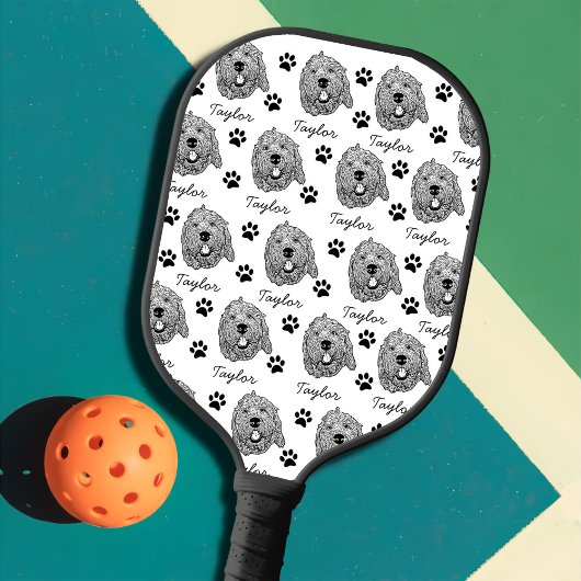 カスタムゴールデンドルドッグパーソナライズされたスケッチ ピックルボールラケット