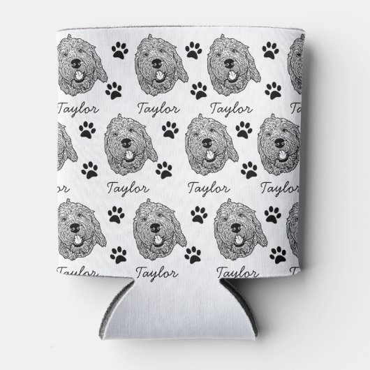 カスタムゴールデンドルドッグパーソナライズされたスケッチ 缶クーラー (正面)