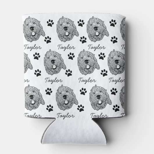 カスタムゴールデンドルドッグパーソナライズされたスケッチ 缶クーラー (裏面)