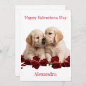 カスタムゴールデンレトリエバーパピズバキスをするレンタイン シーズンカード (正面/裏面)