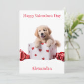 カスタムゴールデンレトリエバーパピーハートボックスバレンタイン シーズンカード (スタンド正面)
