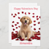 カスタムゴールデンレトリエバーパピーバラペタルバレンタイン シーズンカード (正面/裏面)