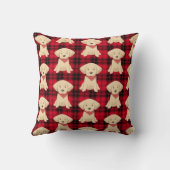 カスタムゴールデンレトリエバーパピーレッドバッファロープレイド クッション (裏面)