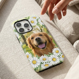 カスタムゴールデンレトリバー写真ダイジーフローラルフレーム iPhone 16 PROケース