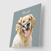 カスタムゴールデン描レトリバーパーソナライズされたドッグ スクエア壁時計 (傾斜)