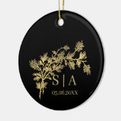 カスタムゴールドフォイルラグジュアリーボタニカルモノグラムモダン セラミックオーナメント (左)