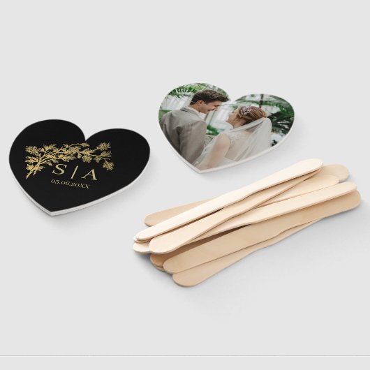 カスタムゴールドフォイルラグジュアリーボタニカルモノグラムモダン ハンドファン (組立なし)