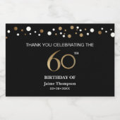 カスタムゴールドブラックテーマのコンフェッティ 60歳の誕生日 スパークリングワインラベル (シングルラベル)