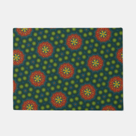 カスタムサイズレッド&グリーンドットトライバルペットボウルマット ドアマット