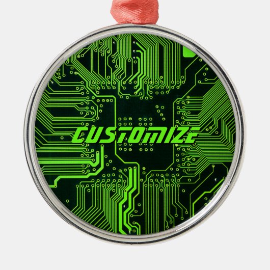 カスタムサイバーグリーンPCB基板テクノロジーアート メタルオーナメント (正面)