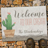 カスタムサウスウェスト開花サボテンのアートウェルカム ドアマット